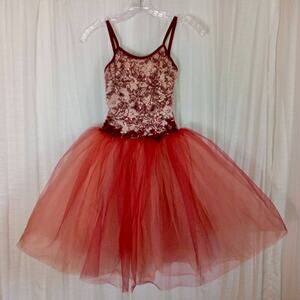 Dance Costume Ballet TuTu Red Pink Leotard Child M * CME Pageant SPARKLE Lace